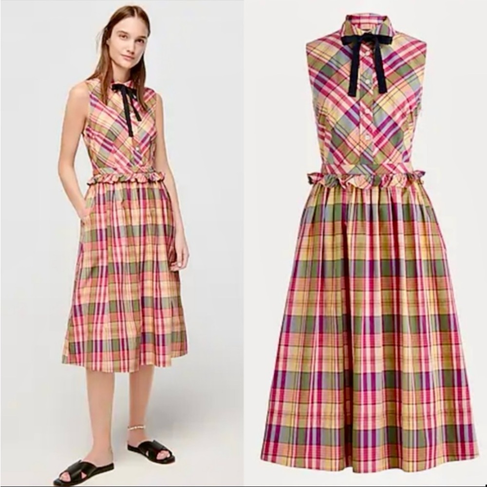 J. Crew Multicolor Plaid Midi Dress